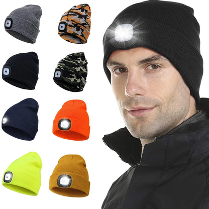 Illuminate Your Adventures: Unisex LED Light Knitted Beanie for Winter Sports & Outdoor Fun