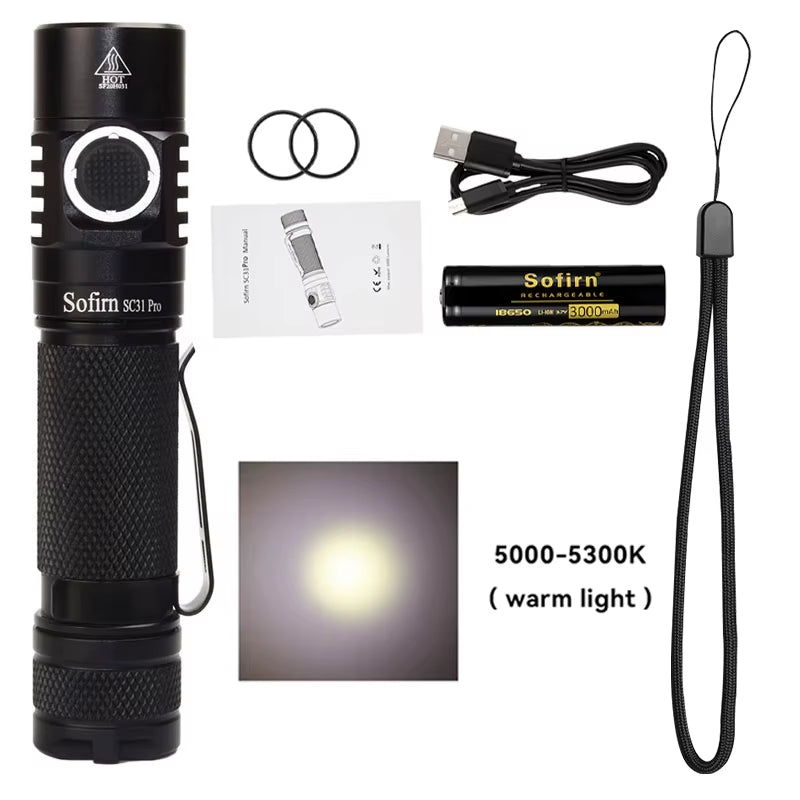 SC31 Pro SST40 LED 2000LM Anduril Outdoor Tactical Flashlight Powerful Rechargeable USB C 18650 Torch